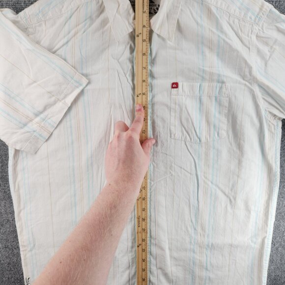 Quiksilver Button Up Shirt Short Sleeve Men Surf Outdoors Striped Large Colorful - Picture 9 of 16